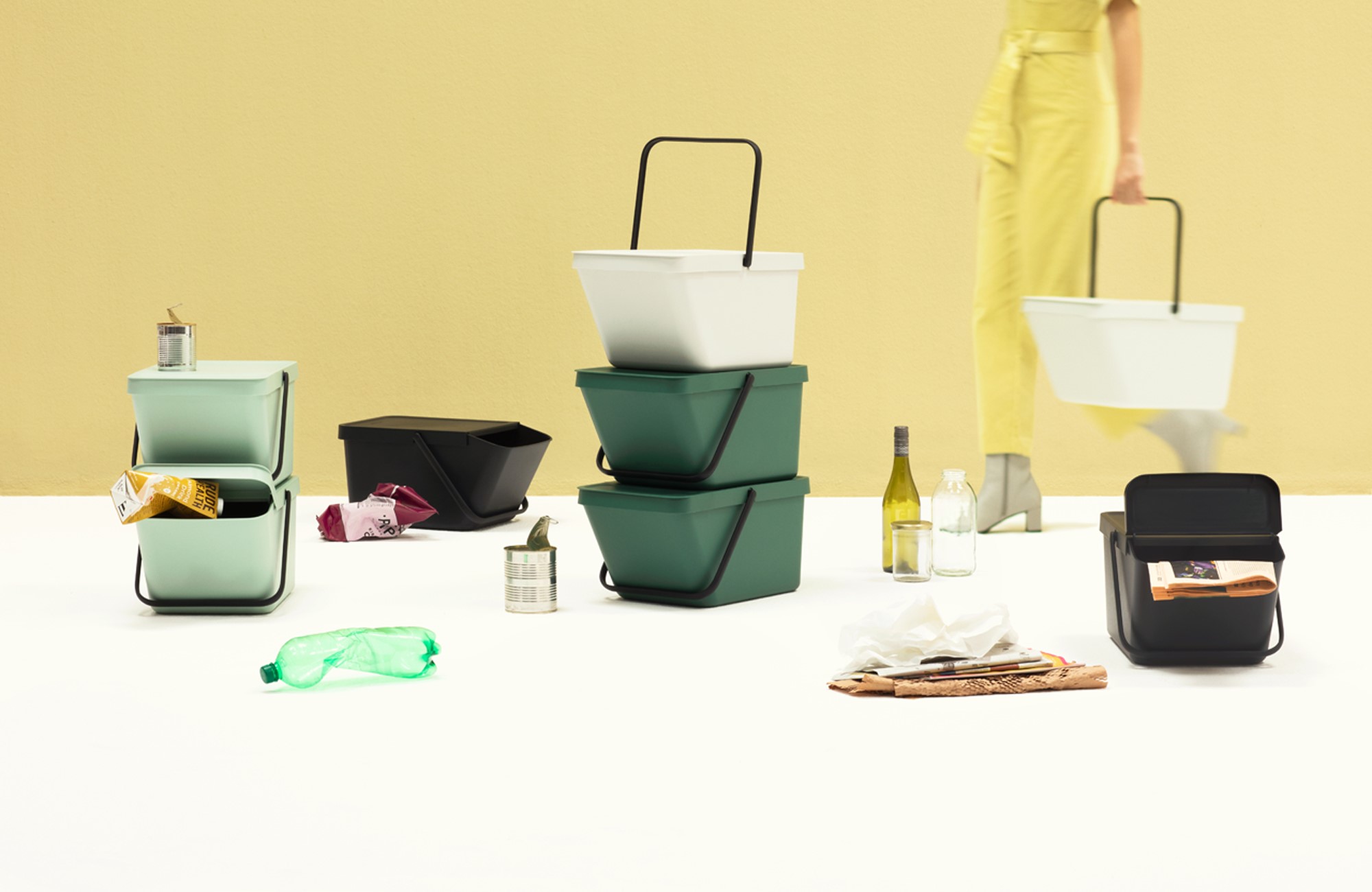 Avfallskärl SORT & GO 20 l, stapelbar, jadegrön, Brabantia
