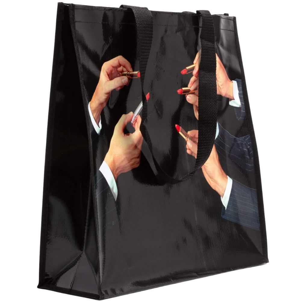 Shoppingväska TOILETPAPER LIPSTICKS, 42 cm, svart Seletti