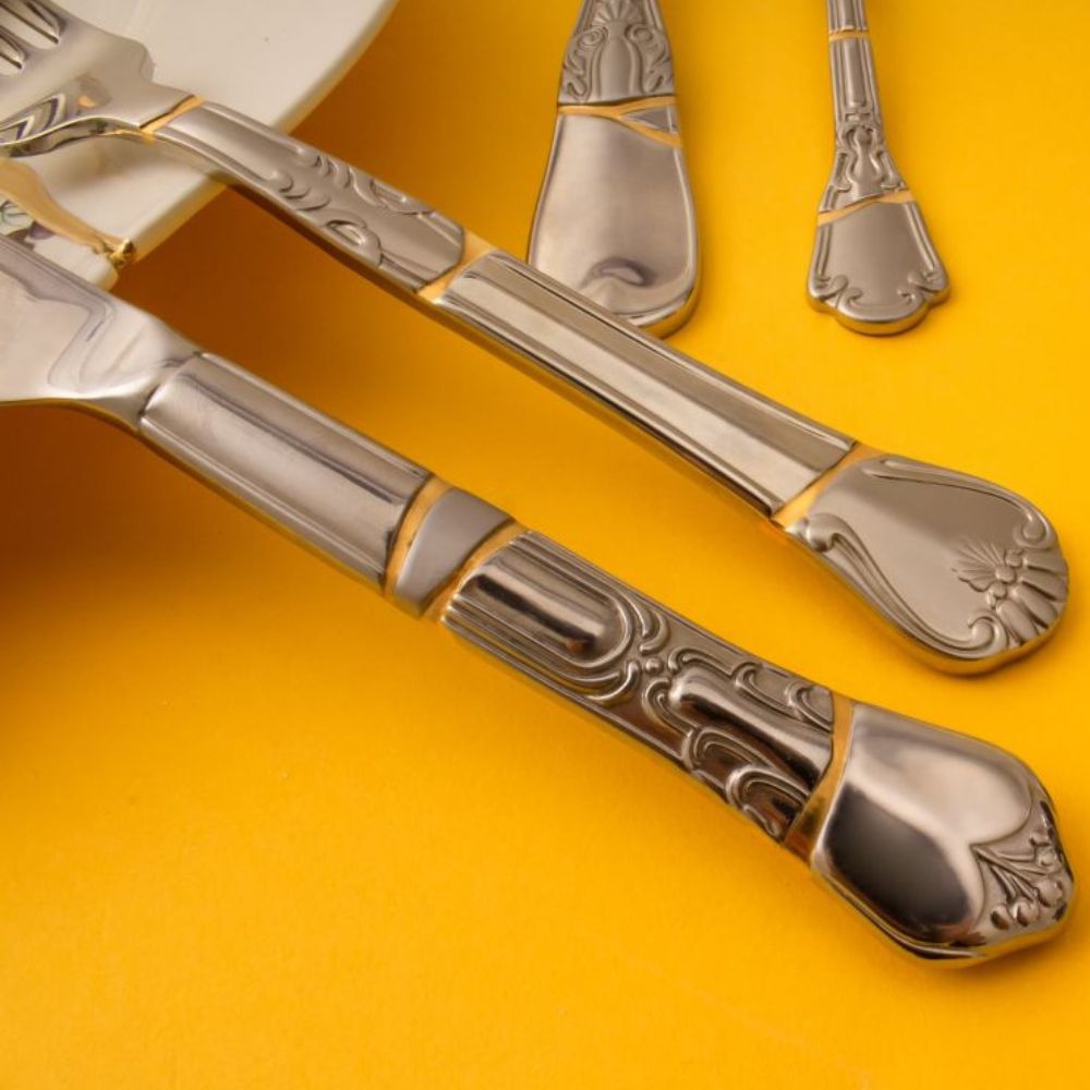 Matbestickset KINTSUGI, set i 4, silver, rostfritt stål/guld, Seletti