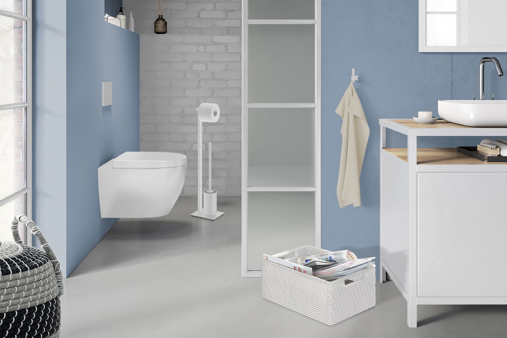 Toalettbutler CARVO 72 cm, vit, rostfritt stål, Zack