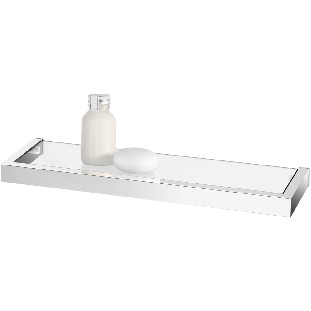 Badrumshylla LINEA 46 cm, polerad, rostfritt stål/glas, Zack