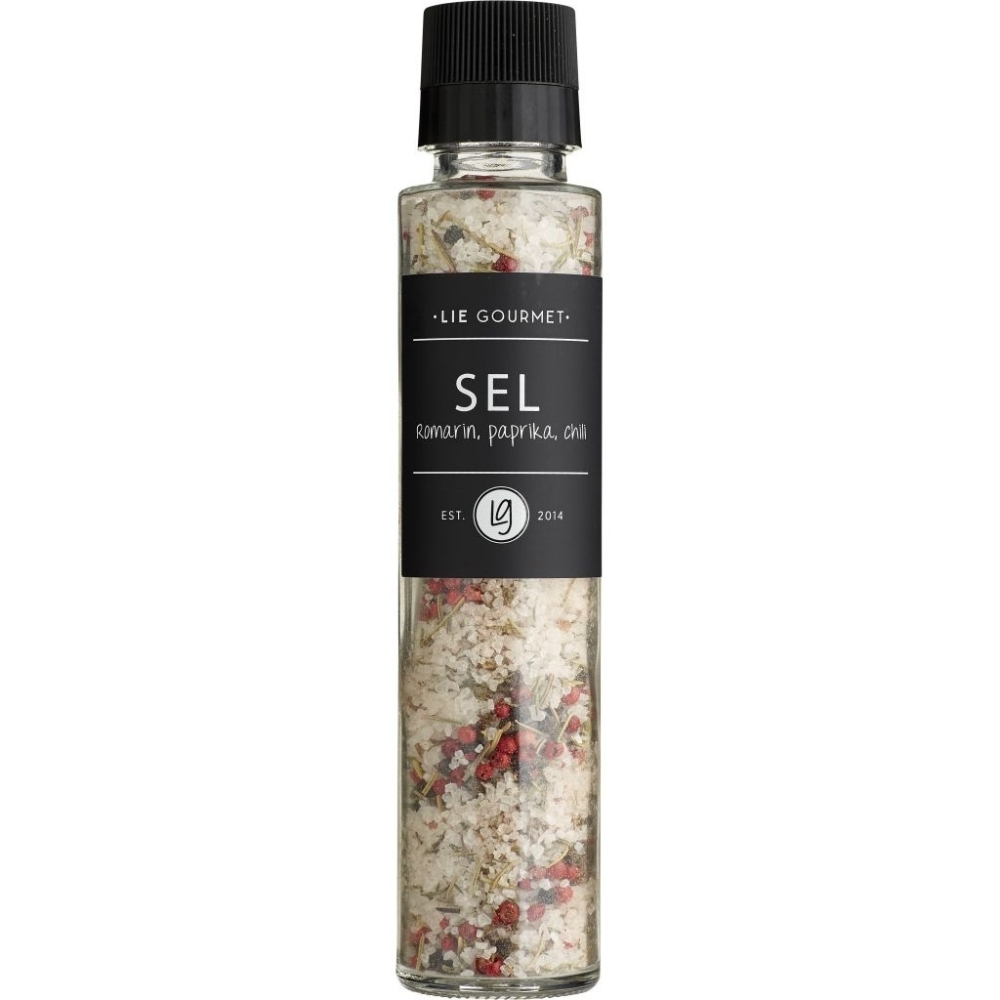 Salt med rosmarin, paprika och chili 230 g, med kvarn, Lie Gourmet