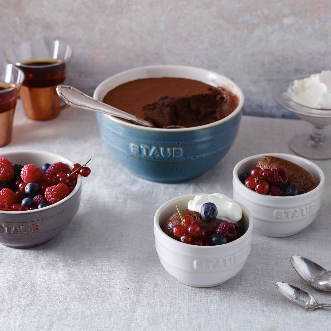 Skål 700 ml, set i 4, turkos, keramik, Staub