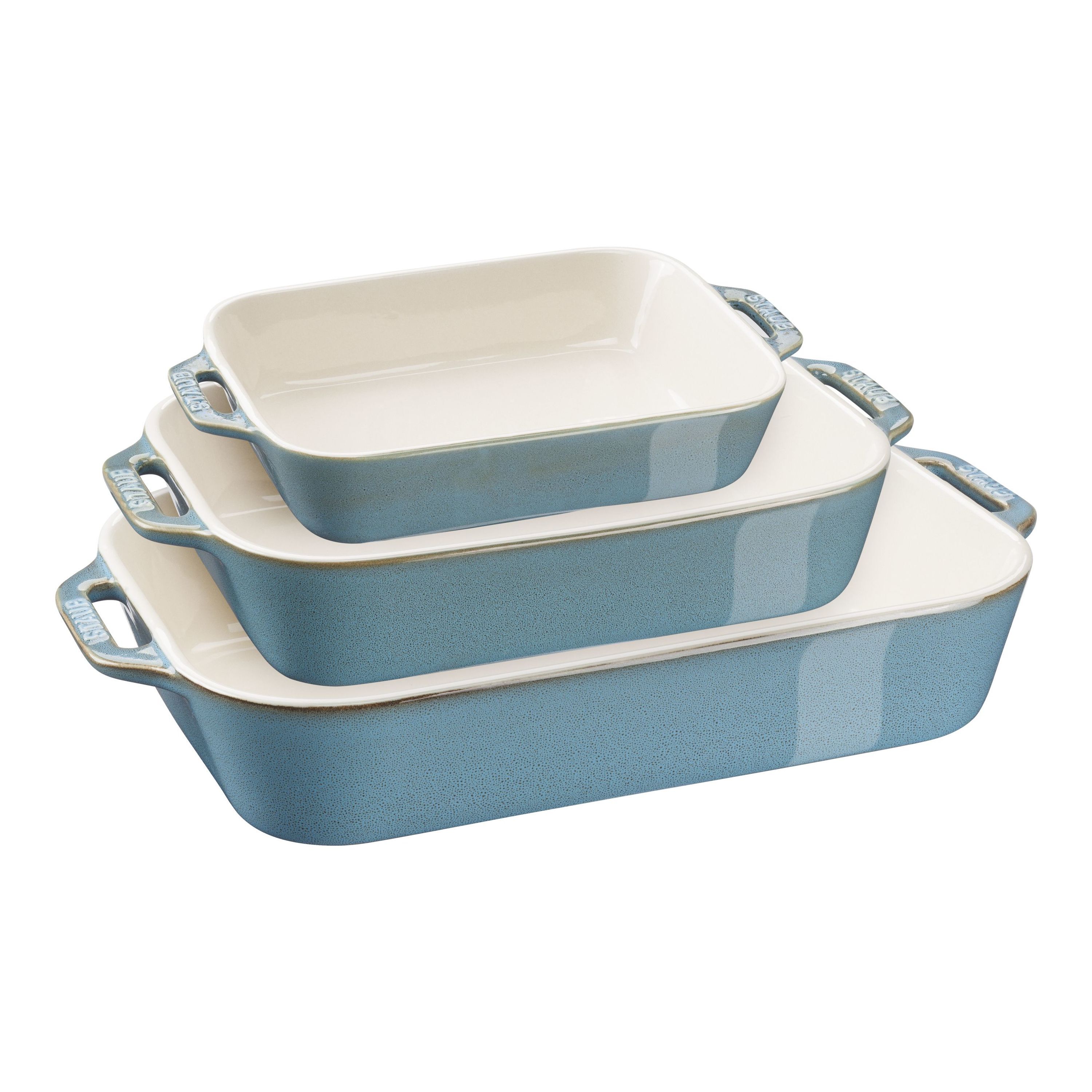 Bakform, set i 3, turkos, keramik, Staub
