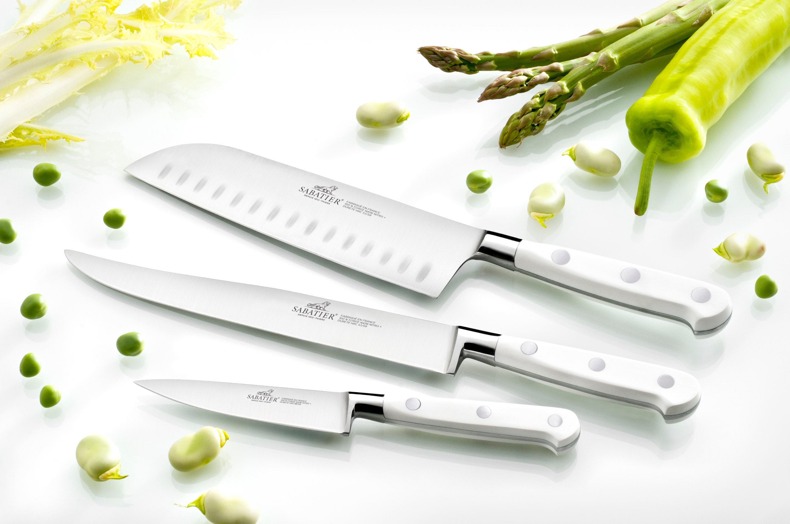 Santokukniv TOQUE 18 cm, nitar i rostfritt stål, vit, Lion Sabatier
