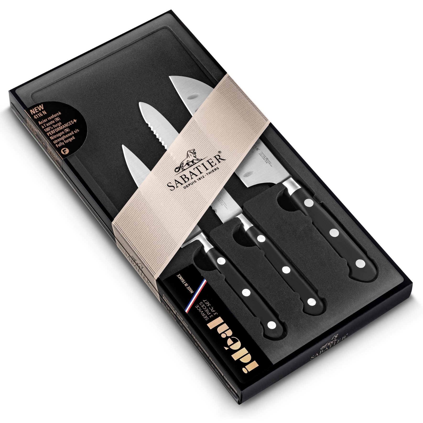 Knivset IDÉAL PRÉPARER, set om 3, nitar i rostfritt stål, Lion Sabatier
