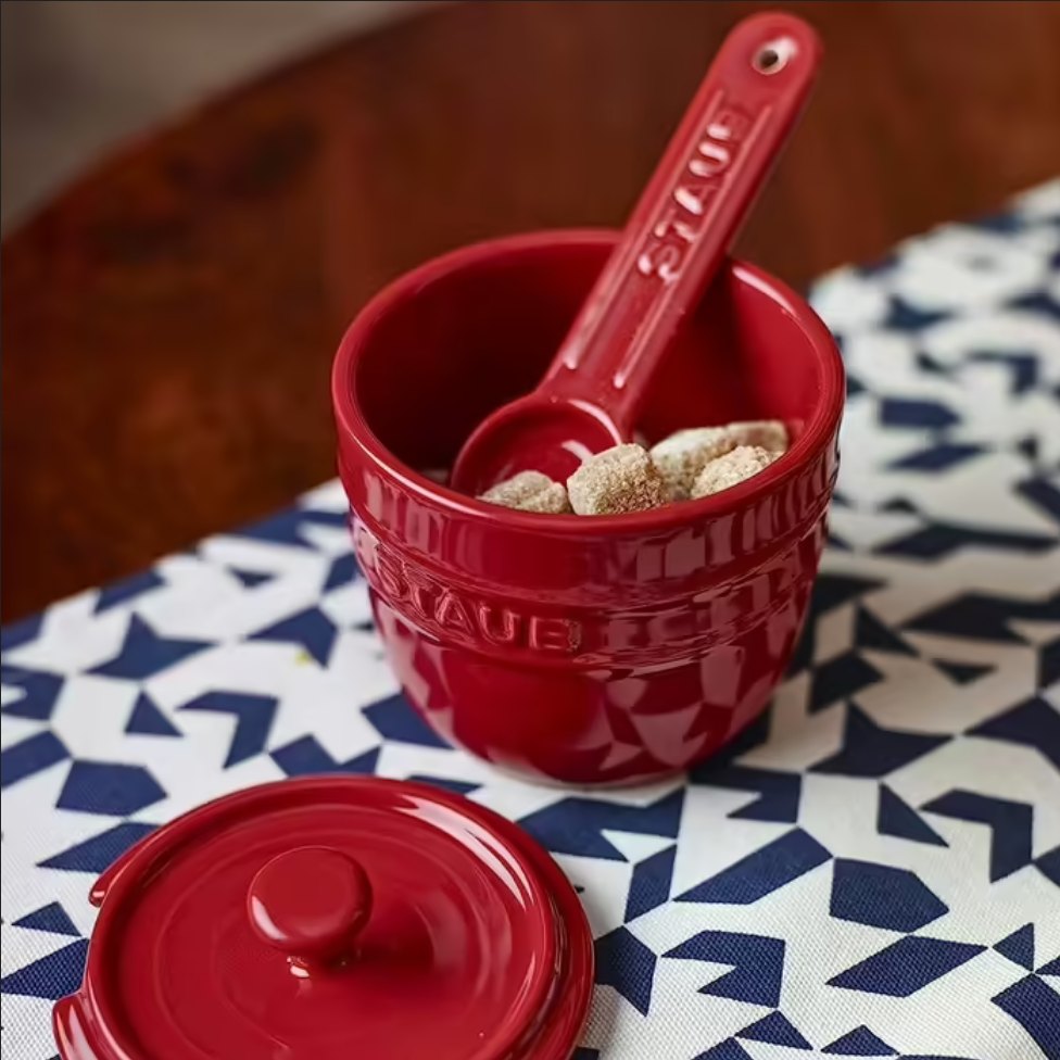 Sockerskål 250 ml, röd, keramik, Staub