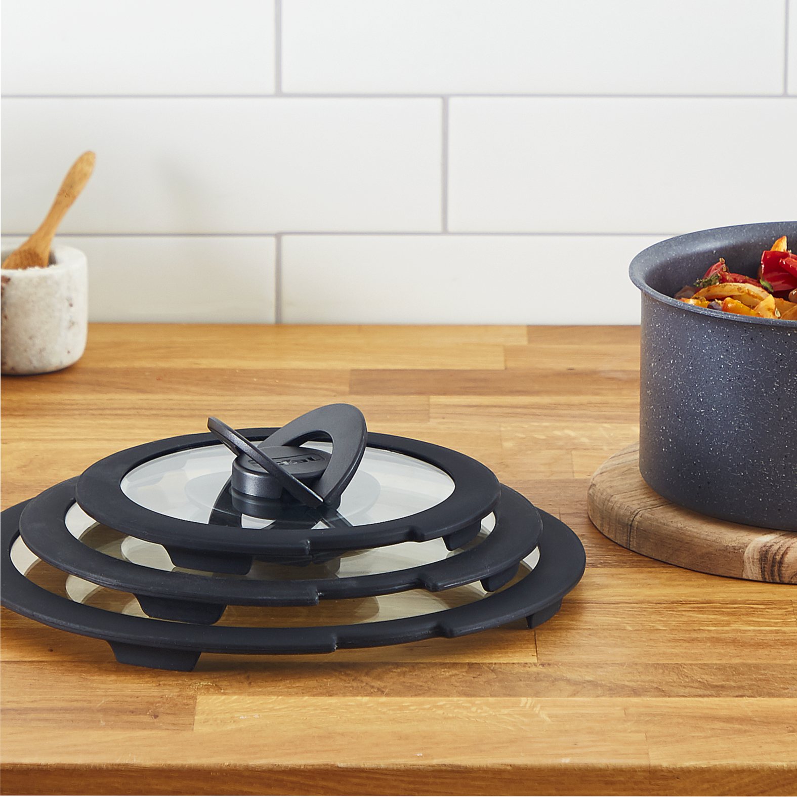 Grytlock INGENIO L9846453, set i 3 delar, 16 + 18 + 20 cm, glas, Tefal