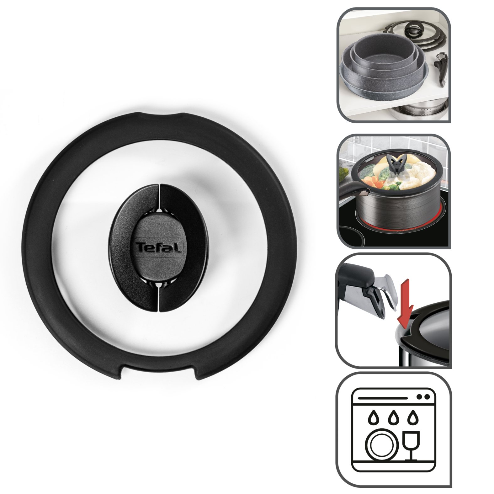 Grytlock INGENIO L9846453, set i 3 delar, 16 + 18 + 20 cm, glas, Tefal