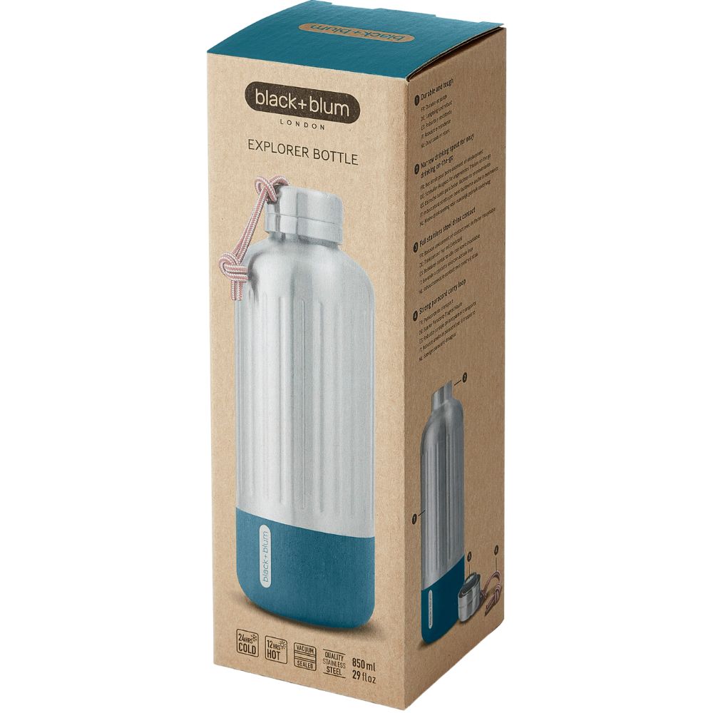 Vattenflaska EXPLORER 850 ml, marin, rostfritt stål, Black+Blum