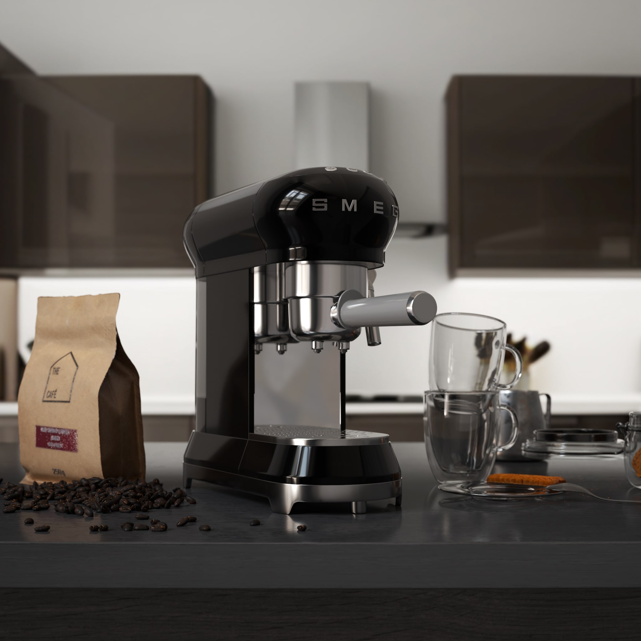 Kaffemaskin med spak ECF01BLEU, svart, Smeg