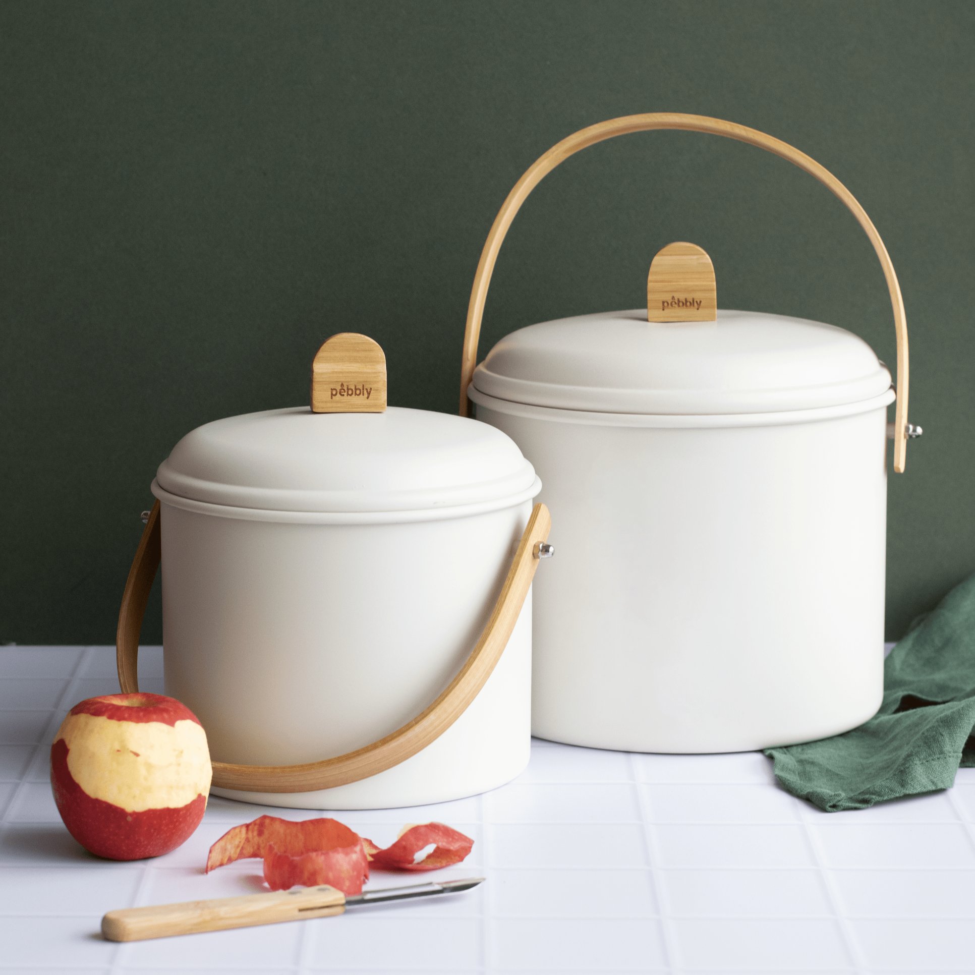 Kompost NBA202 3,5 l, beige, stål / bambu, Pebby