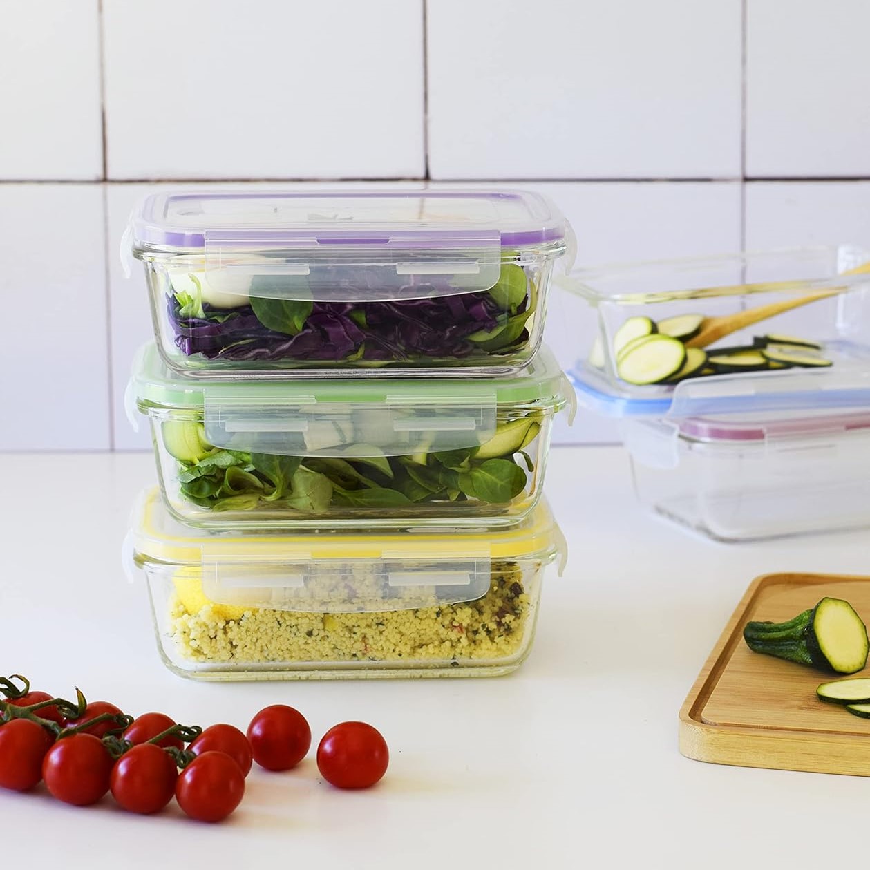 Matförvaring PKV-5SRB 850 ml, set i 5 delar, glas / plast, Pebbly