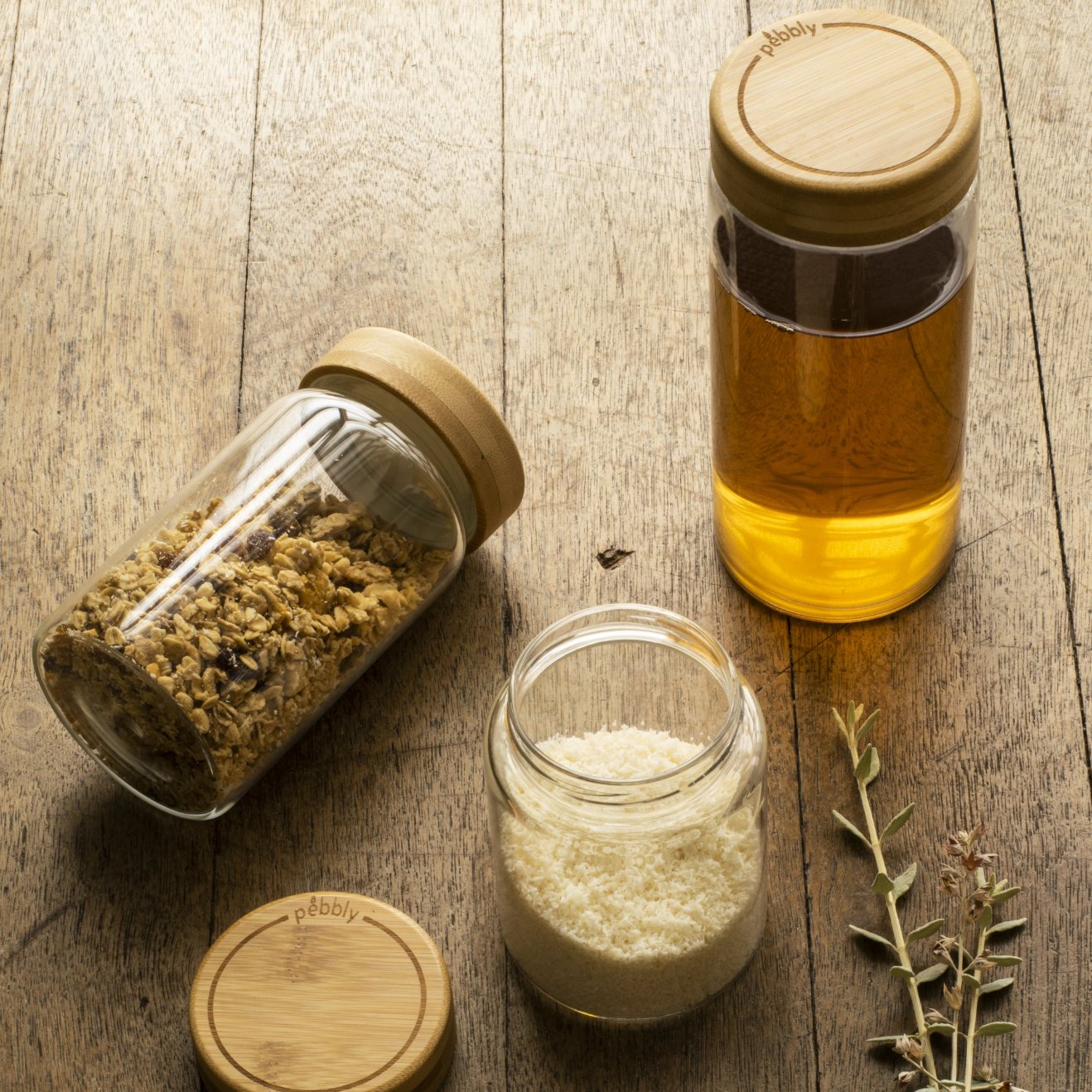 Köksförvaringsburk PKV-026 450 ml, glas / bambu, Pebbly