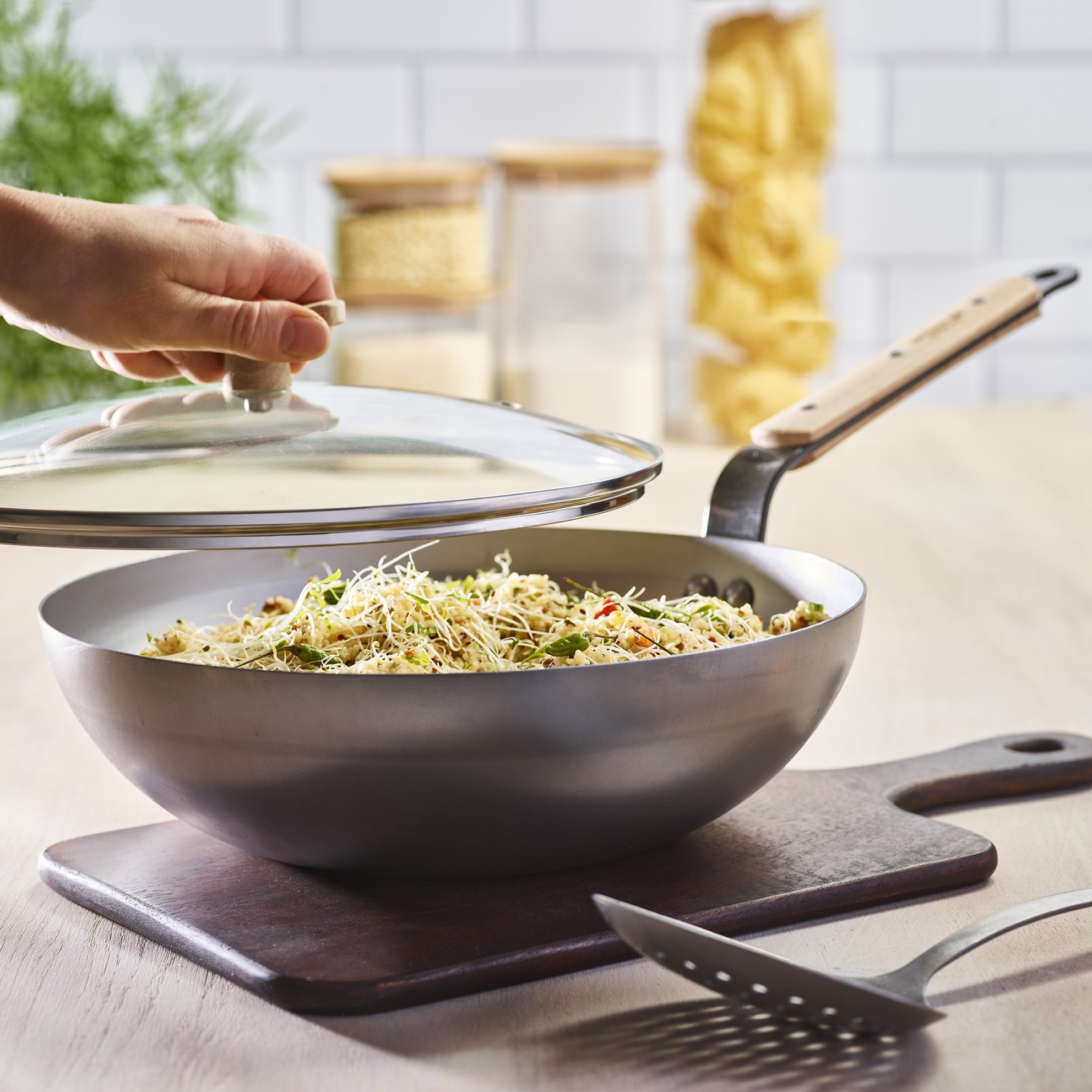 Wok MINERAL B BOIS 32 cm, silver, stål, de Buyer