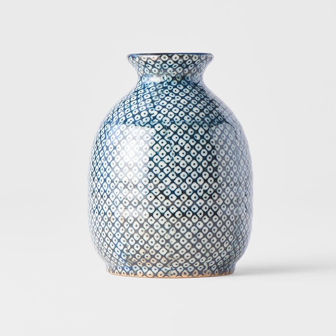 Sakeflaska SHIBORI, blå, keramik, MIJ