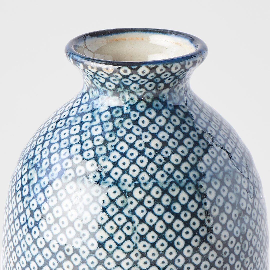 Sakeflaska SHIBORI, blå, keramik, MIJ