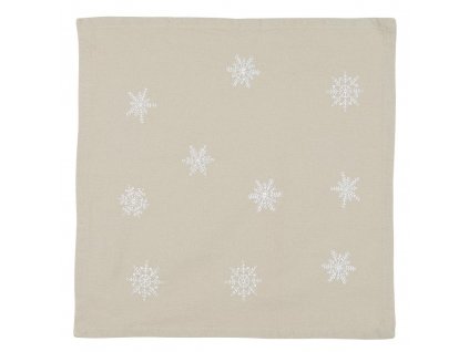 Stoffserviette leinenfarbig mit weissen Schneeflocken 12078 0