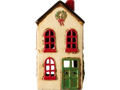 Keramický svícen domeček Stillenat green door and wreath