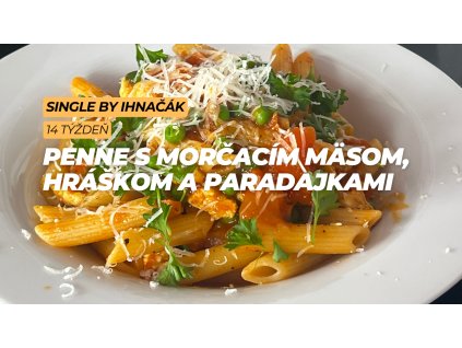 Penne s morčacím mäsom, hráškom a paradajkami (5. deň)
