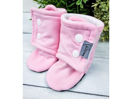 Capáčky barefoot s microfleece BABY PINK White