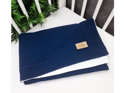 Dětská deka s velvetem - NAVY mušelín