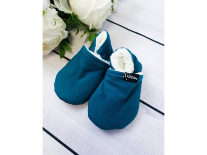 Nízké capáčky barefoot s beránkem TEAL White