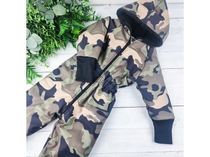 Zimní funkční SOFTSHELL rostoucí kombinéza s beránkem ARMY