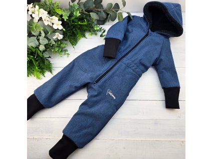 Zimní funkční SOFTSHELL rostoucí kombinéza s beránkem MODROŠEDÁ