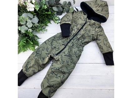 Zimní funkční SOFTSHELL rostoucí kombinéza s beránkem DINOSAUR