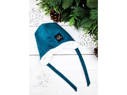 Ušanka s beránkem TEAL White