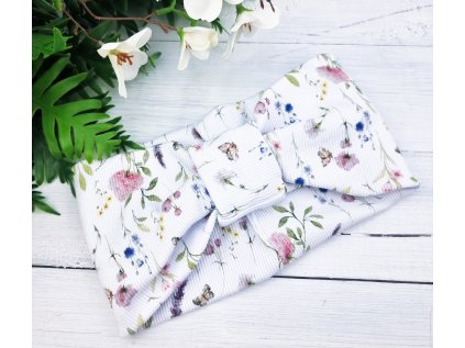 Čelenka Turban RIB FLOWERS cream