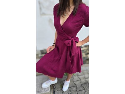 Mušelínové zavinovací šaty s kolovou sukní WINE světlá