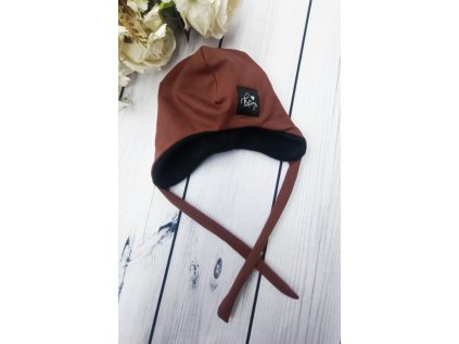 BROWN Black ušanka s fleecem