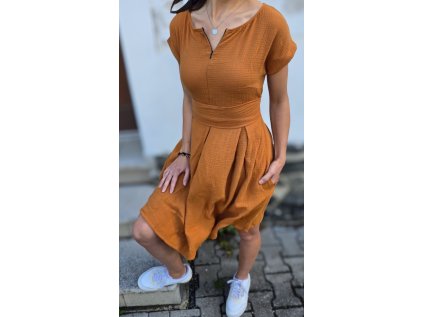 Mušelínové šaty KATE s kapsami BRONZ kojicí 2JAKOST