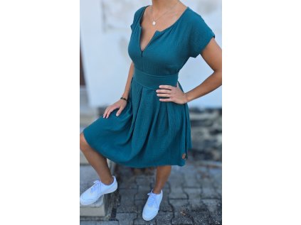 Mušelínové šaty KATE s kapsami SMARAGD kojicí