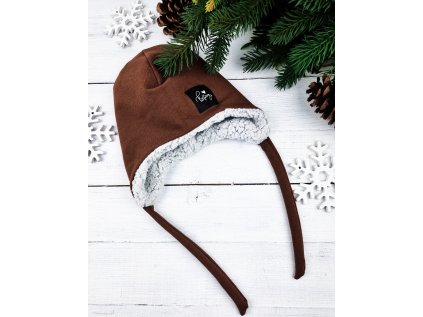 Ušanka s beránkem BROWN Grey