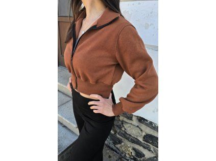 CROP mikina WARM Hnědá