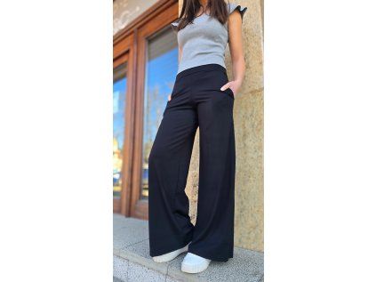 Široké kalhoty s kapsami silk BLACK