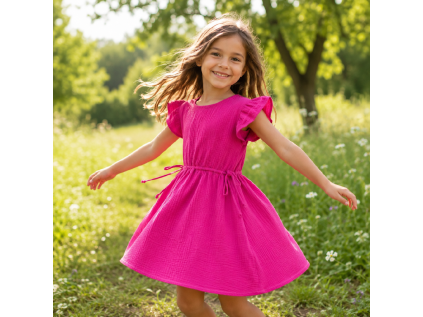Dívčí šaty BELLA -  FUCHSIA mušelín