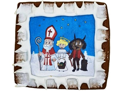 Mikuláš čert anděl modré pozadí