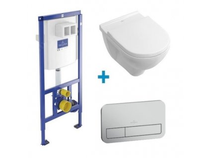 Villeroy & Boch O.Novo - závesné WC DirectFlush + spomaľovacie sedadlo + nádržka + tlačidlo matný chróm