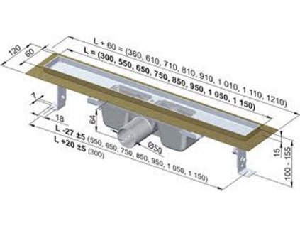 Alcaplast sprchový podlahový žľab 80 cm s prírubou bez mriežky APZ1-750