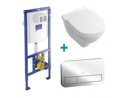 Villeroy & Boch O.Novo - závesné WC DirectFlush + spomaľovacie sedadlo + nádržka + tlačidlo lesklý chróm