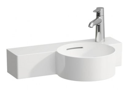 Laufen Val SaphirKeramik okrúhle umývadielko 55x31,5cm s otvorom pre batériu vpravo a odkladacou plochou vľavo H8152840001061 Kupelnashop.sk