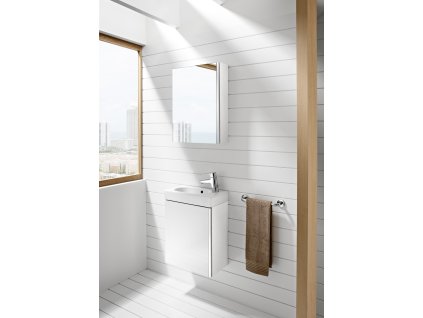 Roca Mini umývadlo 45x25cm so skrinkou a zrkadlovou skrinkou biele prevedenie A855866806 www.kupelnashop.sk