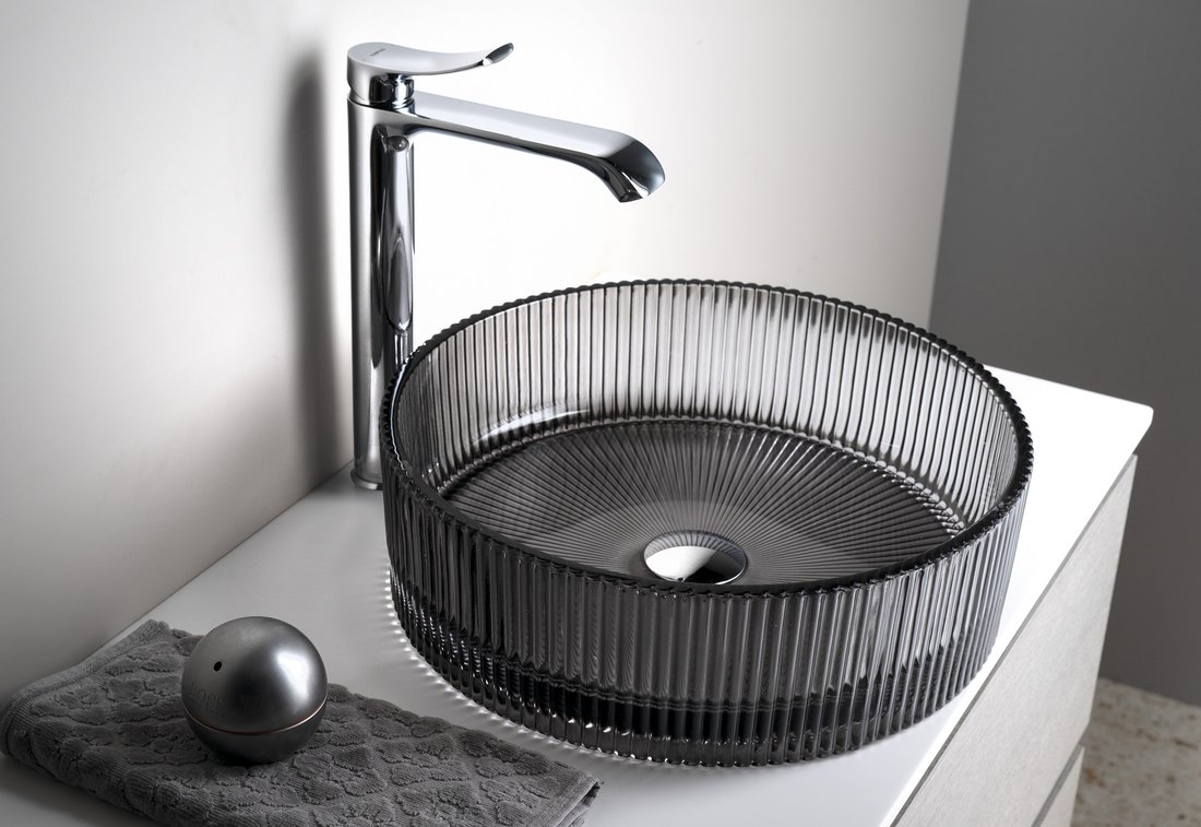 Gravírované sklenené umývadlo ANHELO čierne 39,5 cm