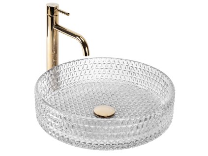REA - Umyvadlo na desku Cristal Transparent 39 Gold brush Ring REA-U8881