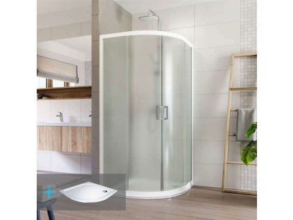 Sprchovací kút, LIMA, štvrtkruh, 90 cm, biely ALU, sklo Point