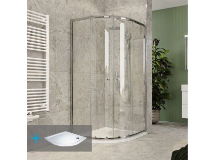 Sprchový set z Kory Lite, štvrťkruh, 90 cm, chróm ALU, sklo Číre a vaničky z liateho mramoru